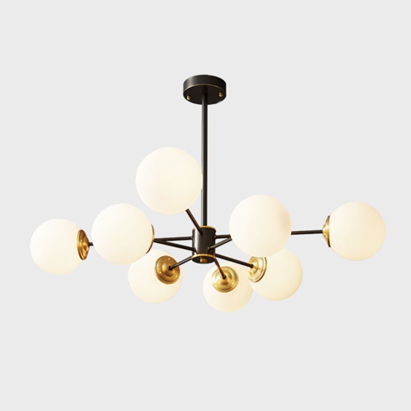 Copper Chandelier Lighting Multi-Head Hanging Light Fixtures with White Glass Shade