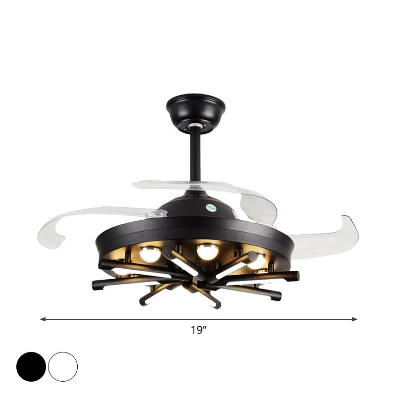 19" Wide Radial Semi Flush Light Fixture Modernism Metal LED Bedroom Pendant Fan Lamp with 4 Blades