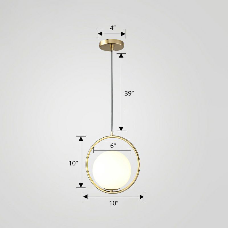 Globe Dining Room Suspension Lamp Milky Glass 1 Bulb Modern hanglamp met koperen lus