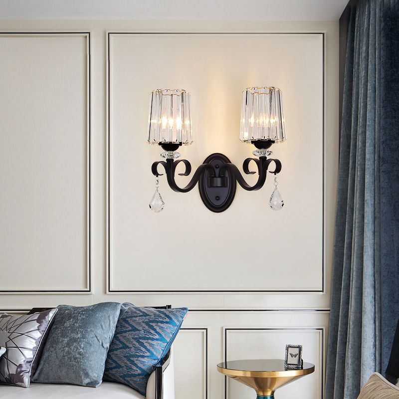 Crystal Geometric Shape Wall Light Modern Style 1/2 Light Wall Light Sconce in Black