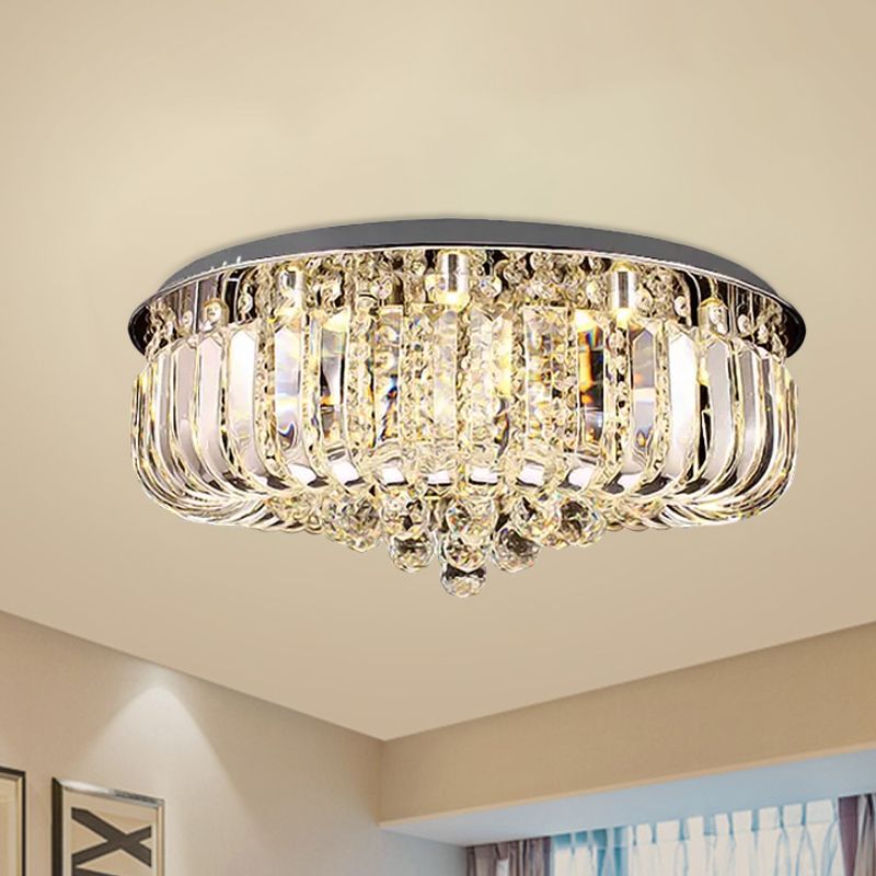 Gold Round LED Ceiling Light Fixture Modern Clear Prismatic Optical Crystal Flushmount in Warm/White Light, 23.5"/31.5" Wide