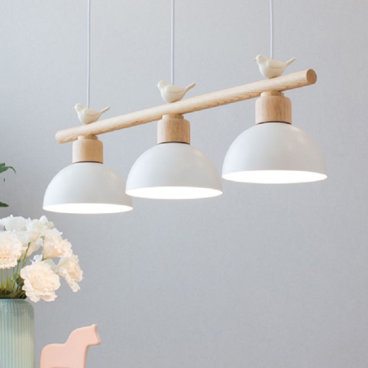 Wooden Island Light Modern Island Hanging Light with Bird Decoration for Dining Room