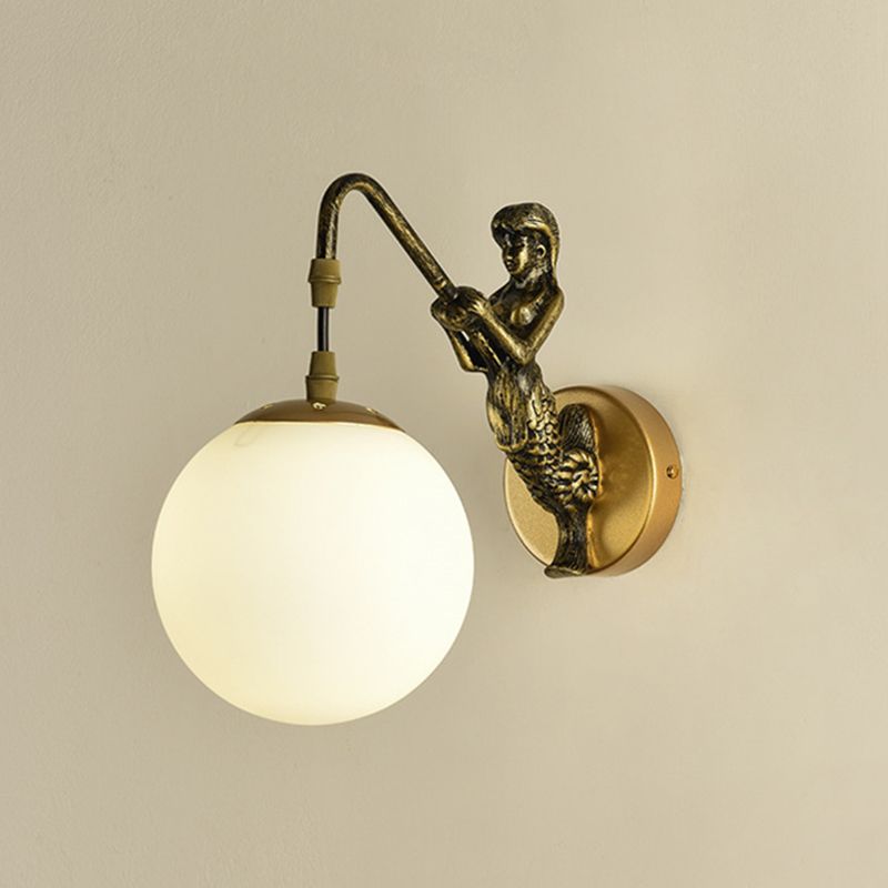 Industrial Style Globe Shape Wall Sconce Glass 1 Light Sconces for Bedroom
