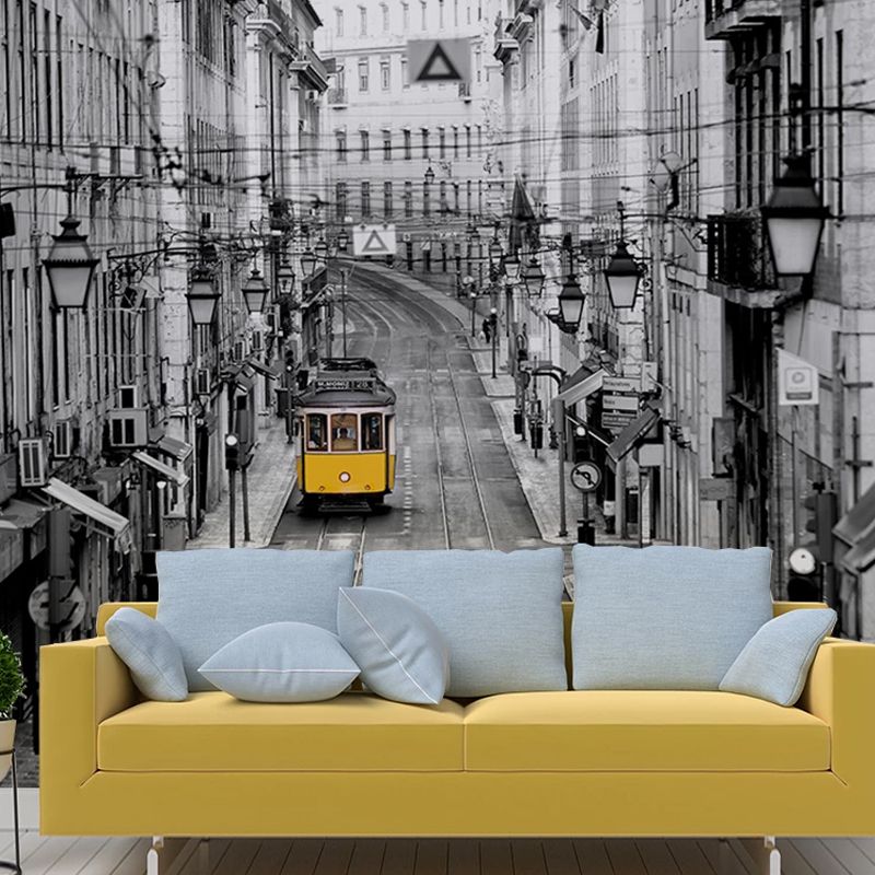 Giant Retro Industrial Wall Art Black and White Street and Bus Murals, Made to Measure