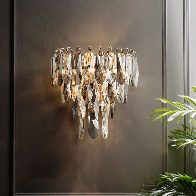 Modern Crystal Wall Light Geometric 12" High Wall Sconce in Grey for Living Room