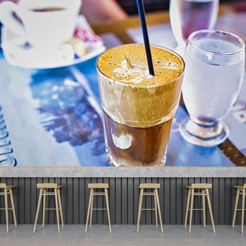Modern Ice Coffee Pattern Mural Mildew Resistant Sofe Color Coffee Shop for Wall Decor