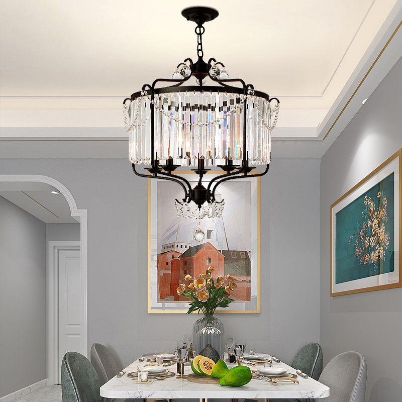 Clear K9 Crystal Chandelier Vintage Black Round Dining Room Hanging Light Fixture