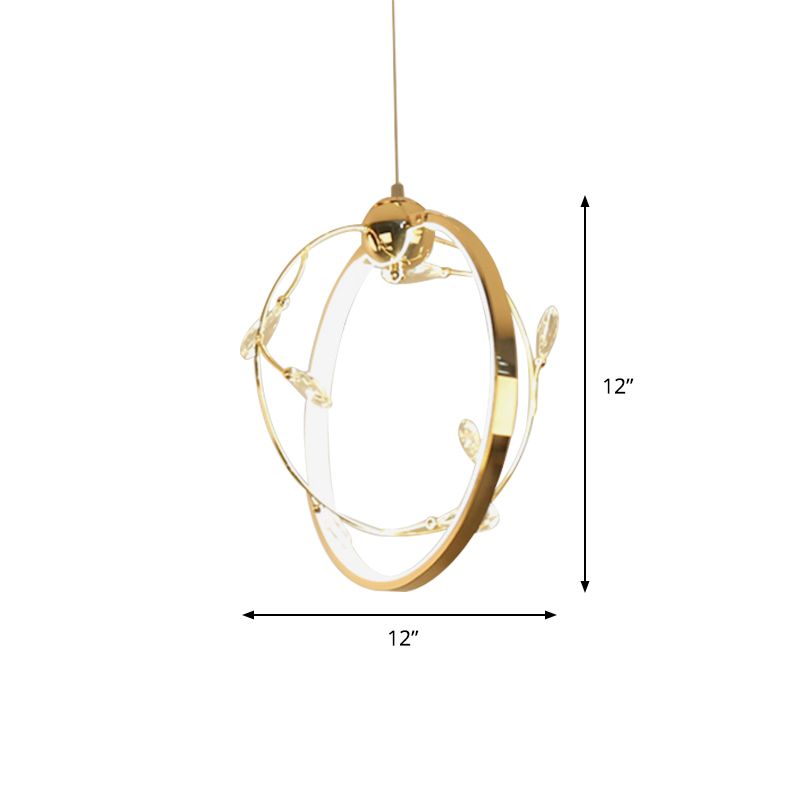 Colgante de suspensión de aro de oro Luz de lámpara acrílica moderna de 1 luces con acentos de cristal