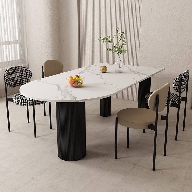 Freeform Sintered Stone Dining Table White or Black Tripod Solid Wood Base Furniture