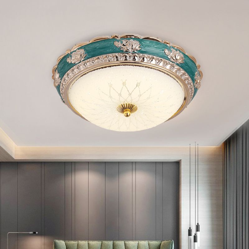 LED Domed Flushmount Lighting Nordic Blue Finish Frosted Glass Flush Ceiling Lamp Fixture, 12"/16" Dia