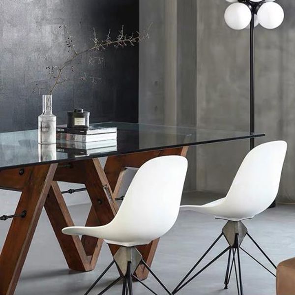 Solid Wood Contemporary Rectangle Dining Table Glass Top Table for Dining Room