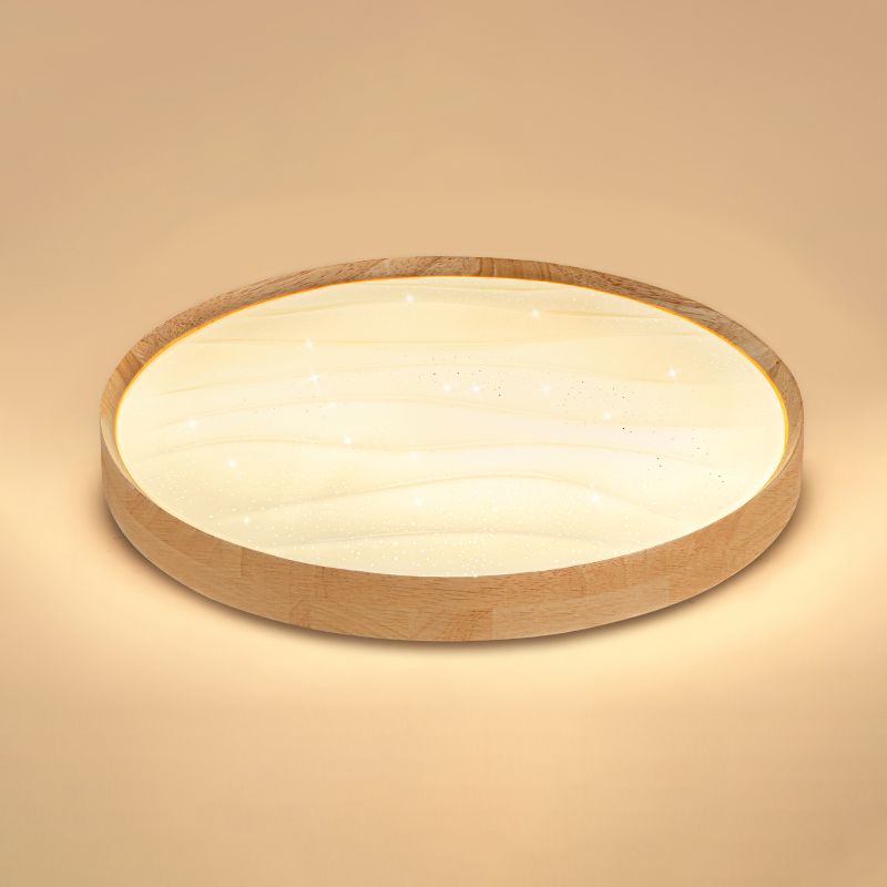 Log Color Circular LED Flush Mount in Modern Creative Style Wooden Ceiling Fixture for Bedroom