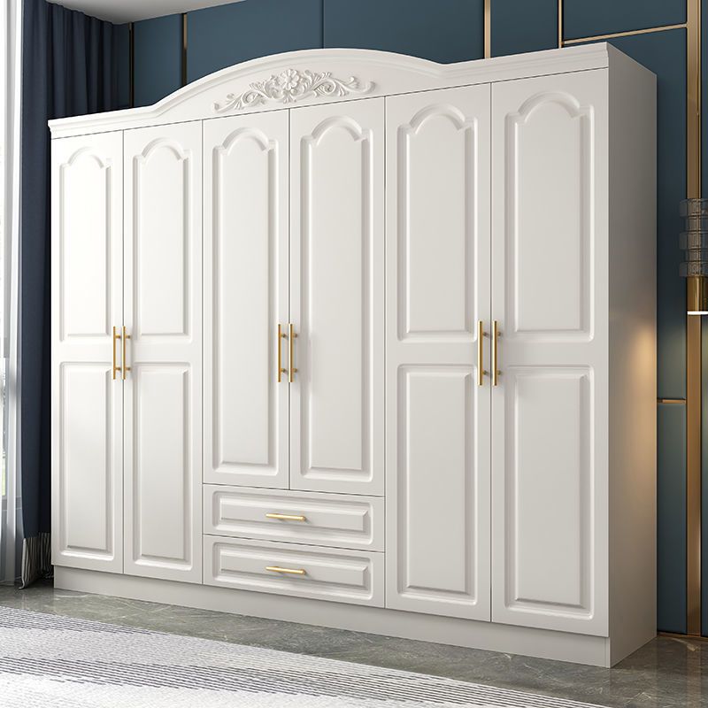 Engineered Wood Wardrobe Closet with Garment Rod White Wardrobe Cabinet