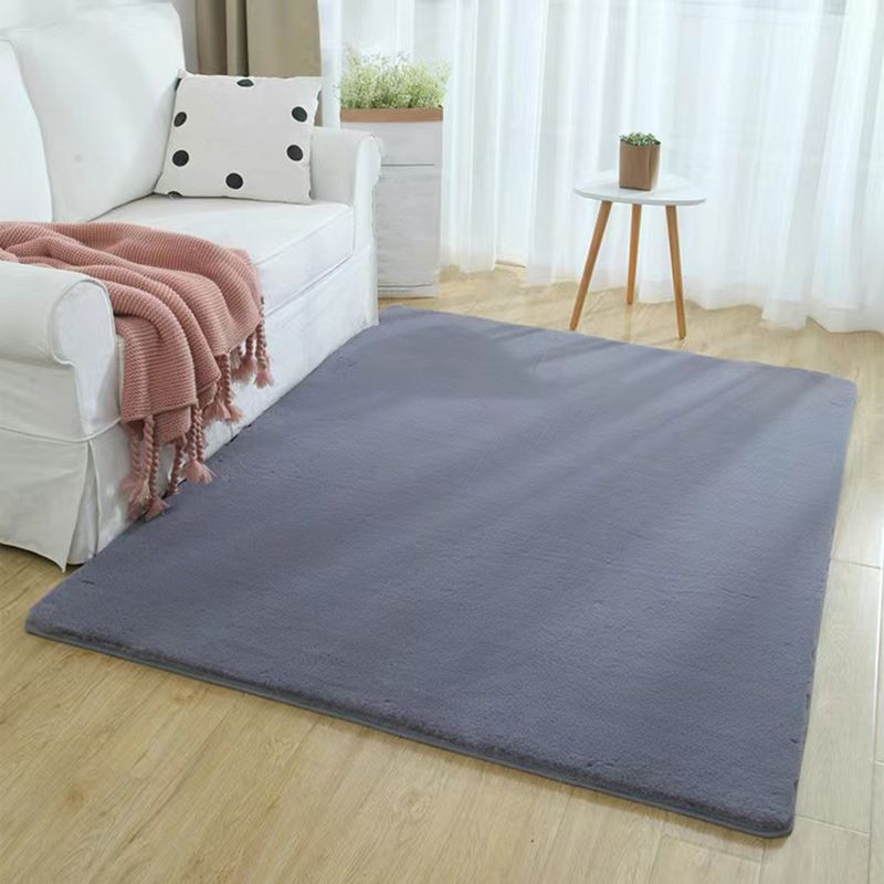 Short Velvet Rectangle Shape Rug Solid Color Living Room Carpet Polyester Washable Rug