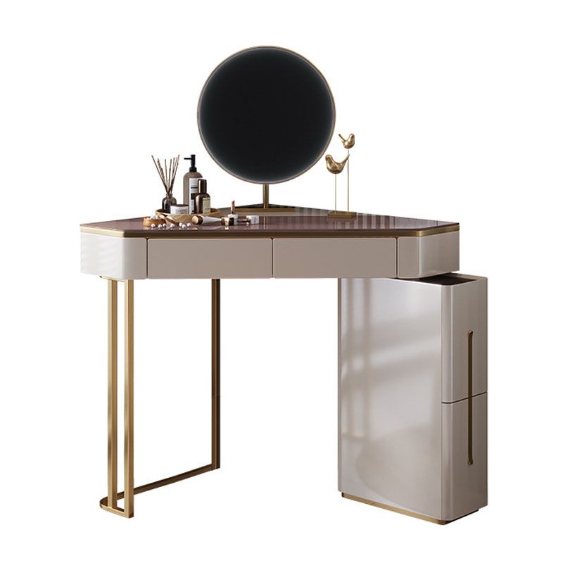 White Make-up Vanity with 4 Storage Drawers 29.52" Wide Glass Dresser