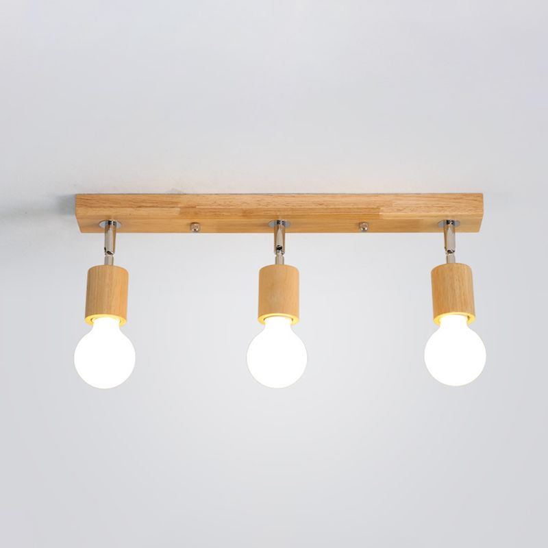 Contemporary Cylinder Flush Light Fixture Wood Flush Mount Lights in Brown