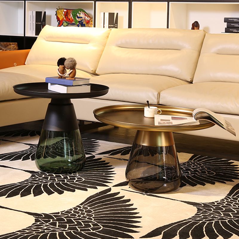 Mid-century Modern Style Round Metal Table with Glass Monopod Base Coffee Table