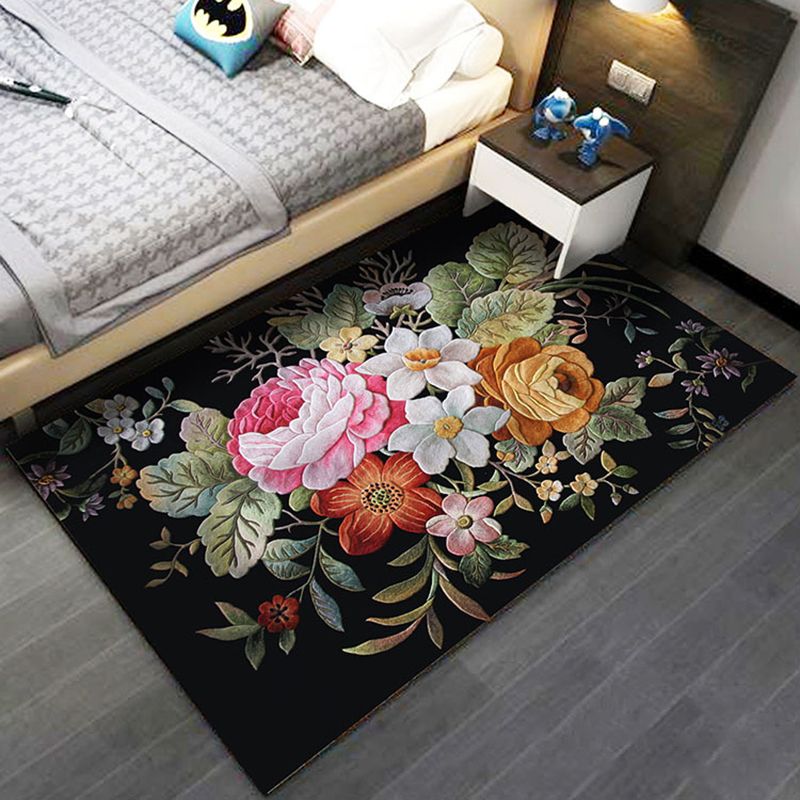 Gorgeous Floral Print Indoor Rug Contemporary Stylish Carpet Polyester Non-Slip Backing Rug for Home Decor