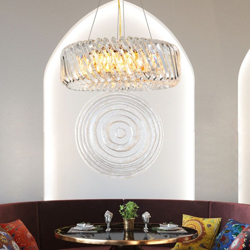 Clear Crystal Round Chandelier Light Fixture 4/9 Lights Down Lighting for Living Room
