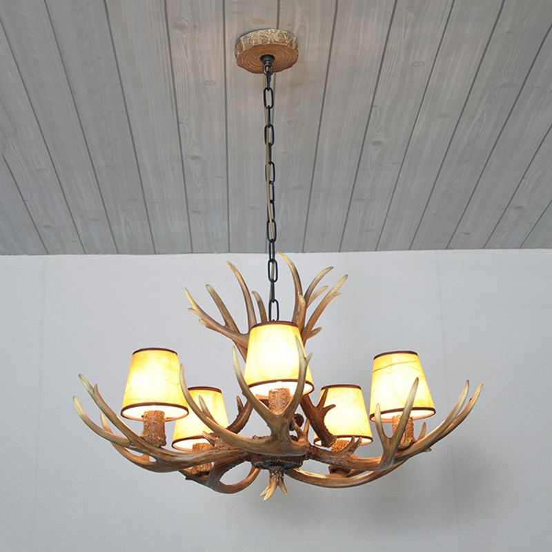 5 Lights Resin Chandelier Lamp Classic White/Brown and Yellow Antler Dining Room Hanging Ceiling Light with/without Shade