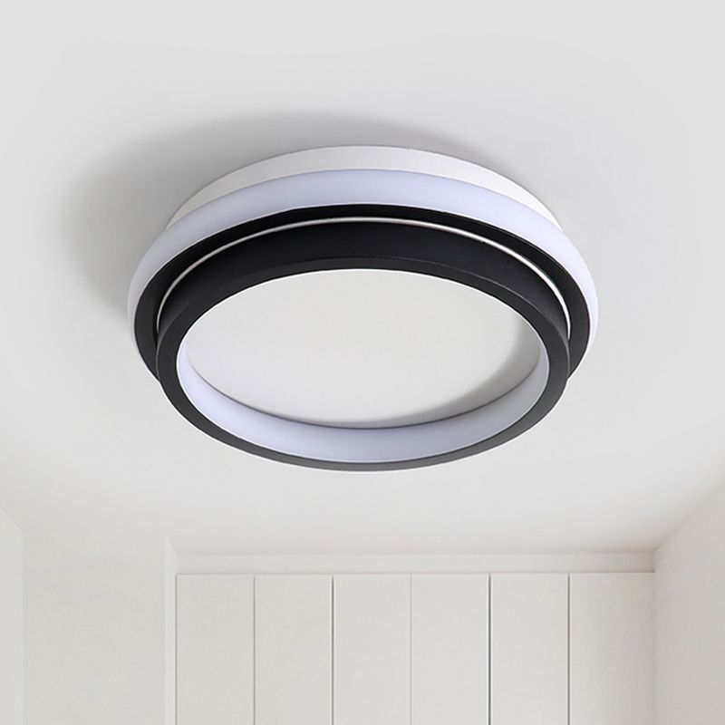 LED Foyer Flush Mount Ceiling Light Simple Style Black Flush Lamp with Square/Round Metal Shade in White/Warm/3 Color Light