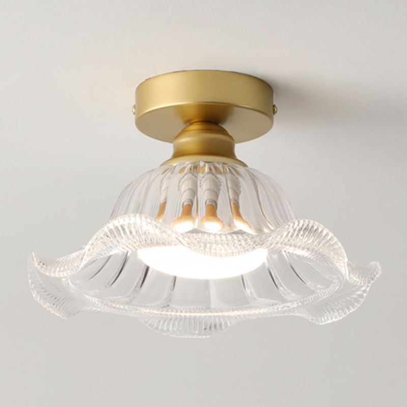 Glass Flower Ceiling Mounted Fixture Simplicity Gold Semi Flush Light