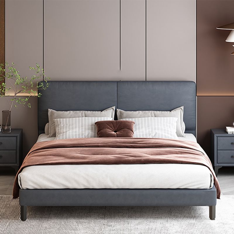 Modern Style Panel Wood Standard Bed with Rectangular Headboard