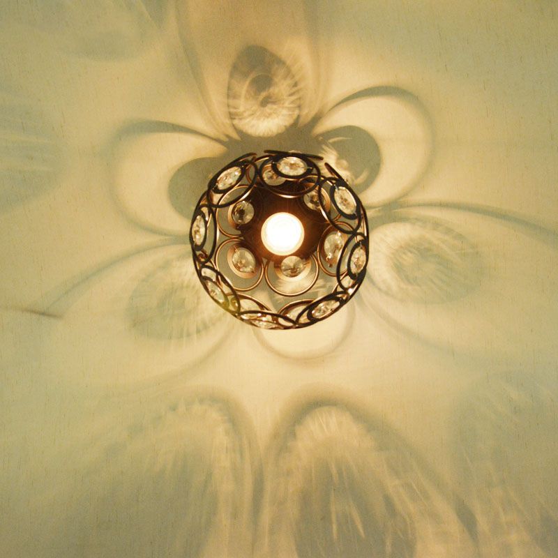 Metal Globe Cage Semi-Flush Mount with Crystal Decoration Contemporary 1 Bulb Semi Flush Ceiling Light in Black