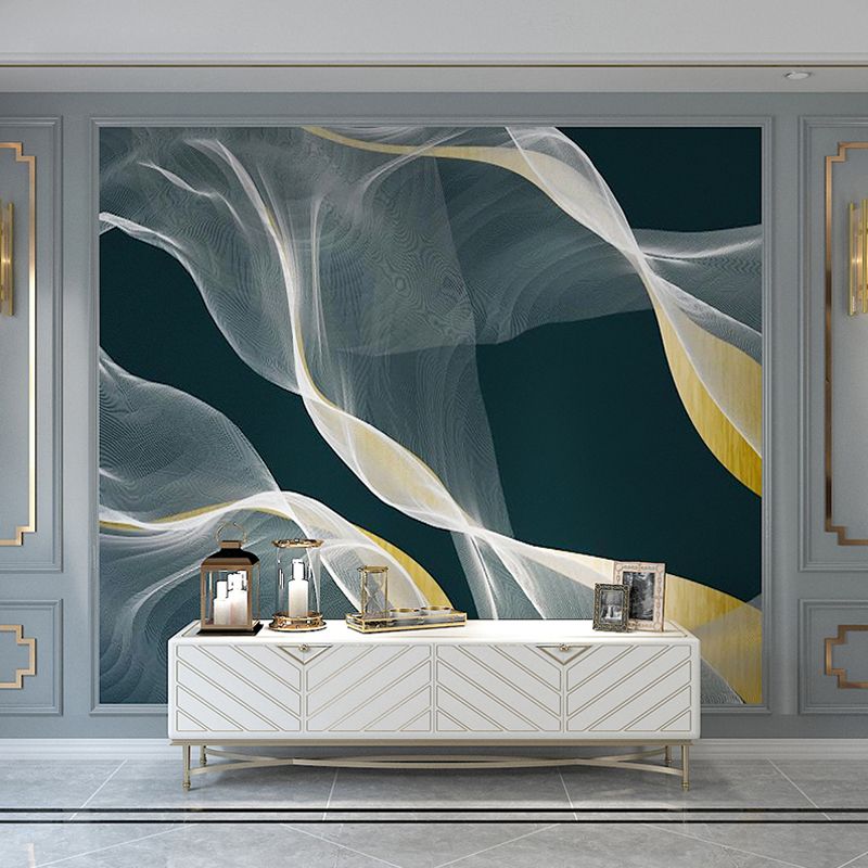 Minimalist Swirling Smoke Wall Art for Office Room, Big Wall Covering in Dark Green