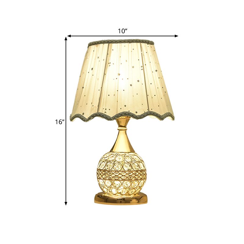 Crystal Embedded Gold Nightstand Lamp Sphere Framed 1 Bulb Traditional Table Light with Star-Patterned Shade