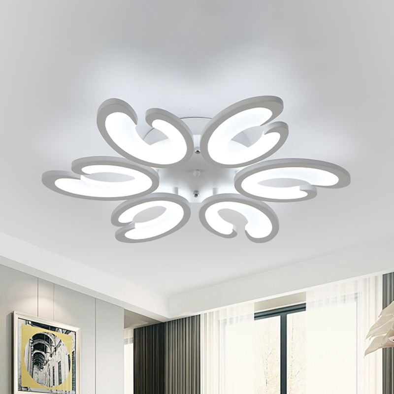 Modern Style Petal Semi Flush Chandelier Acrylic 6/9/15-Bulb Living Room Ceiling Mount Light in Warm/White Light