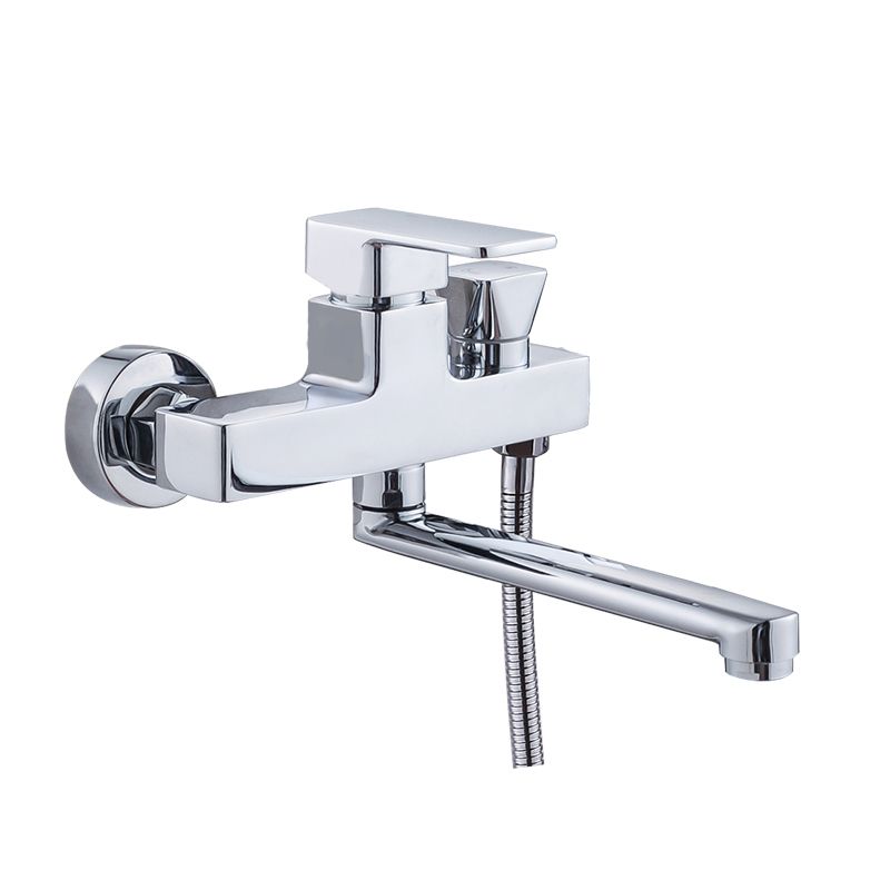 Chrome Polished Bathroom Faucet Wall Mount Swivel Spout with Handheld Shower