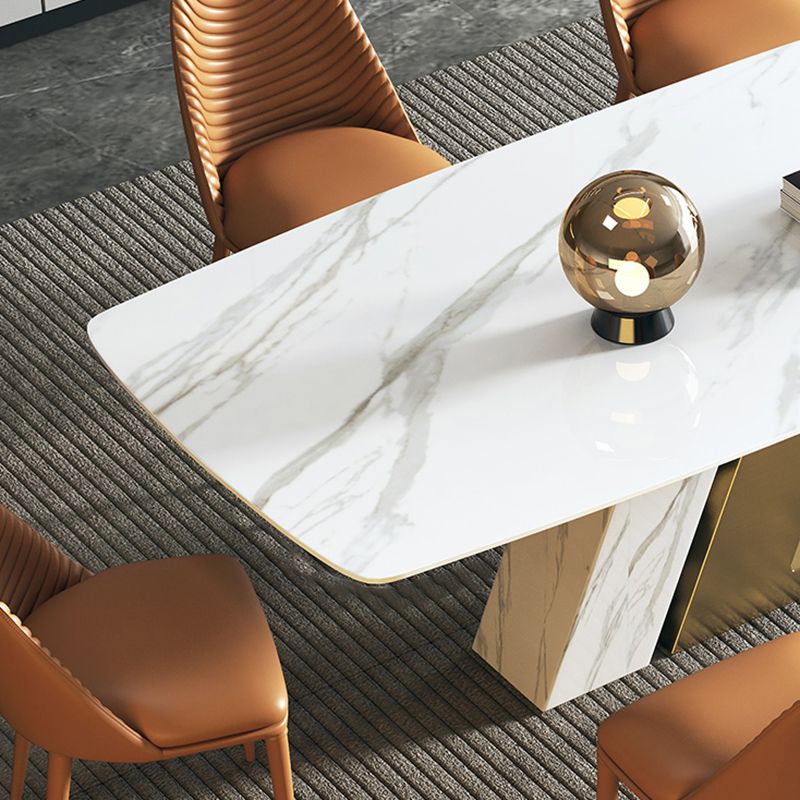 Glam Style Rectangle Table Sintered Stone Table with Metal Legs for Kitchen