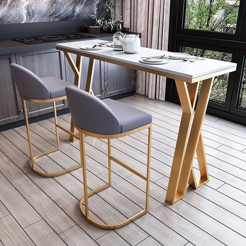 Glam Bar Table Set 1/2/3/5/7 Pcs White Stone Bar Table with Upholstered Stools