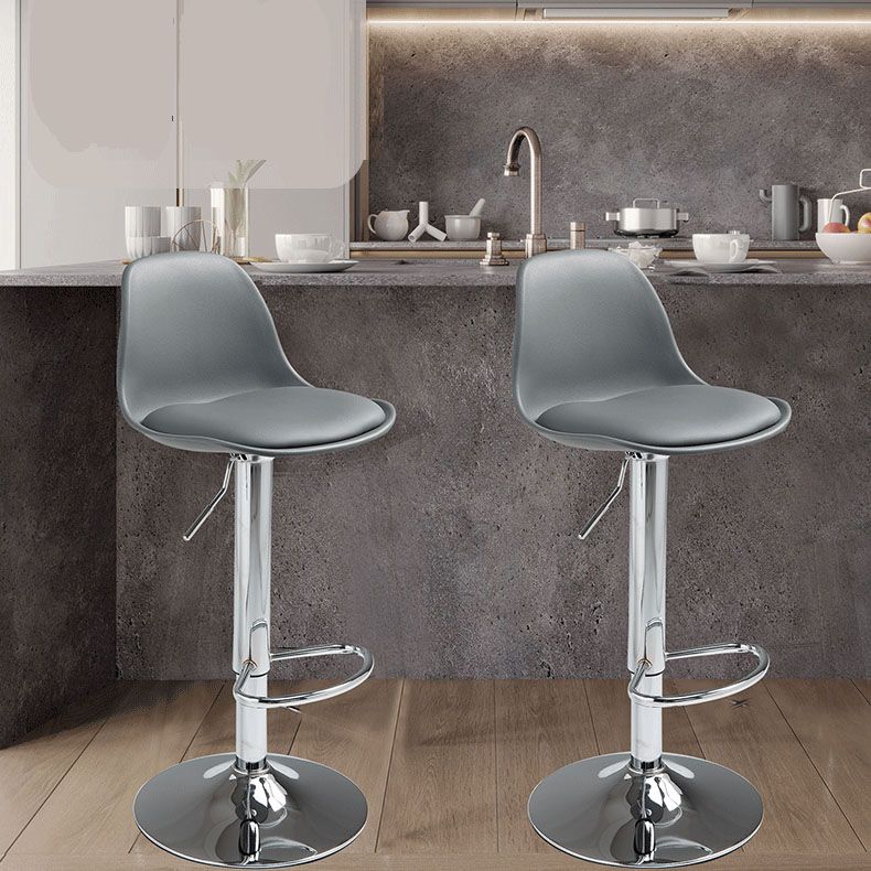 Contemporary Metal Barstool Low Back Faux Leather Cushion Footrest Stool