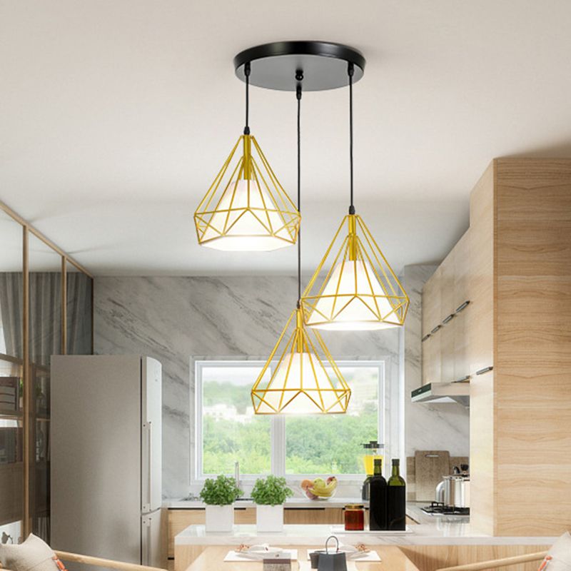 Diamond Iron Cluster Custing Lighting Post-Modern Restaurant Hanging Lamp in oro