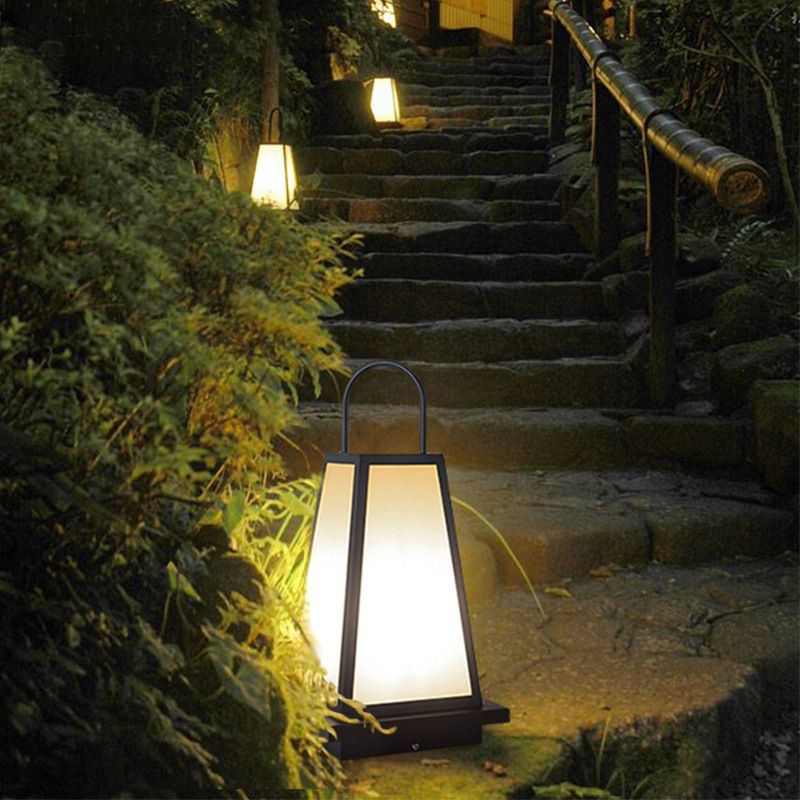 Contemporary Waterproof Outdoor Solar Pillar Lamp in Black for Courtyard