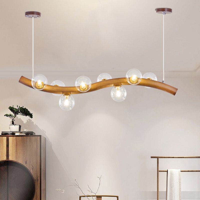 Wood and Glass Hanging Light Modern Island Light Fixture for Dining Room