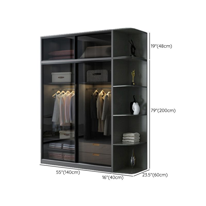 Contemporary Wood and Tempered Glass Wardrobe Freestanding Wardrobe Armoire without Light