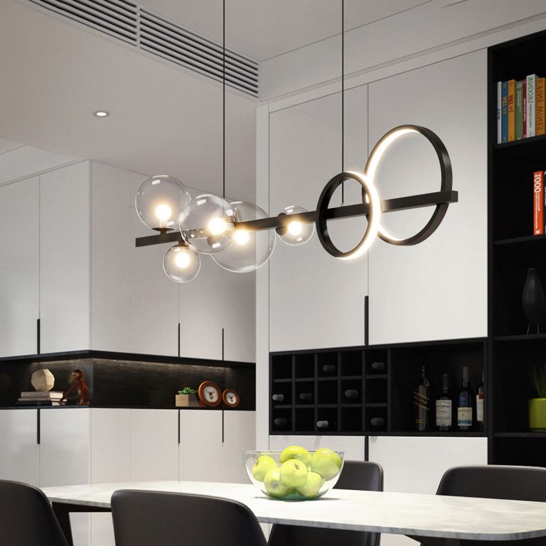 Modern Pendant Chandelier Globe Circle Island Lights 7 Light Metal Island Lamps in Black