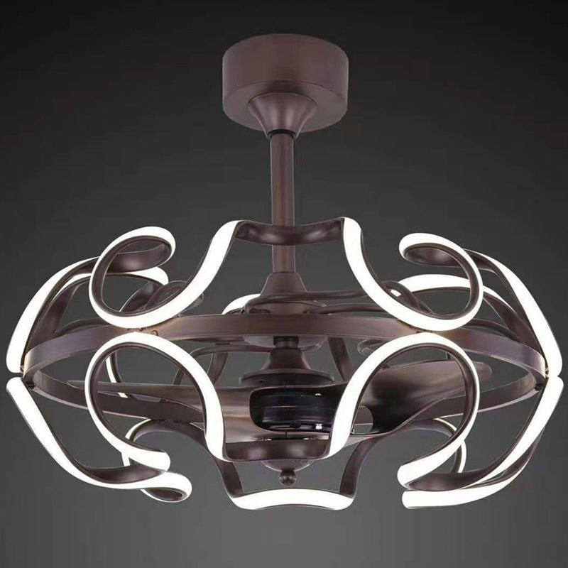 3-blade kooi metalen semi-spoelplafondlicht eenvoudig 25,5 "brede led koffiehangende ventilatorlamp