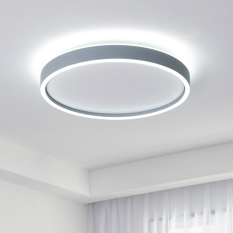 Metallic Round Ceiling Mounted Fixture Simple LED Grey Flushmount Light in White/Warm Light, 16"/19.5" Dia