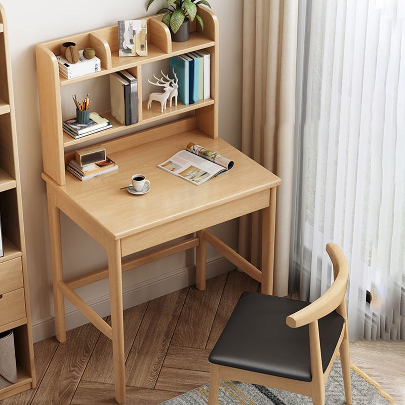 Wooden Desk Writing Desk with Bookshelf 23.6"W Child Desk in Light Wood