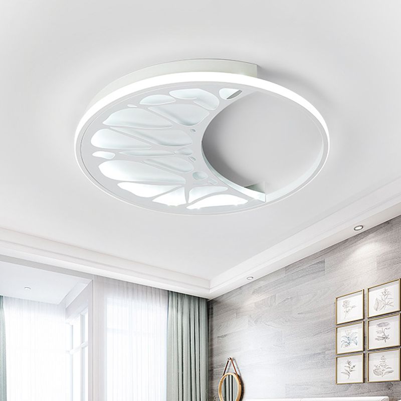 Acrylic Moon Shape Flush Light Contemporary LED Ceiling Flush in White for Bedroom, 16"/19.5" Wide