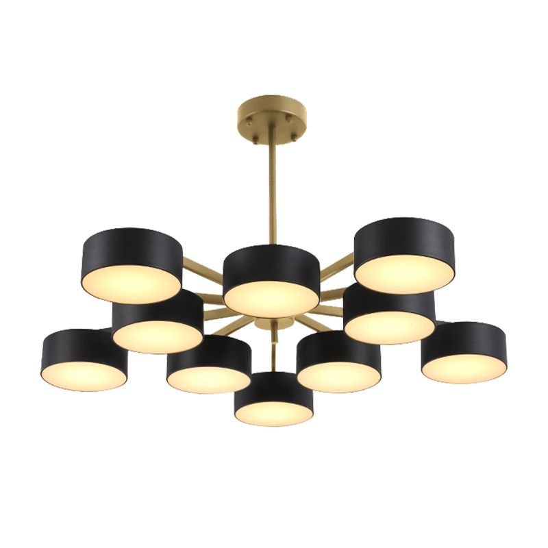 Drum Pendant Light Post Modern Metal 3/5/6/10 Lights Black/Gold Chandelier Light for Living Room