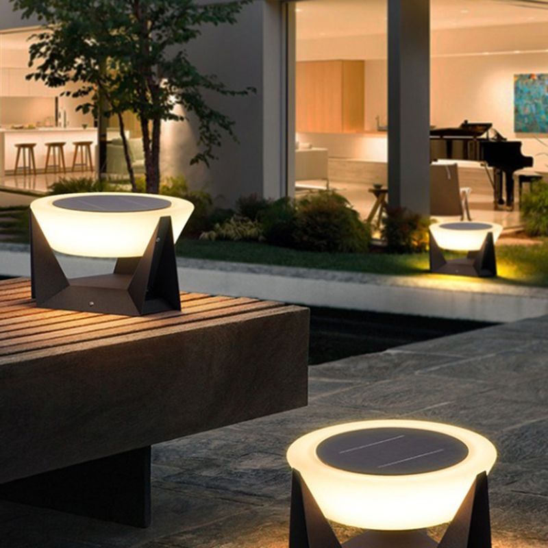 Circle Contemporary Waterproof Pillar Light in Black for Courtyard
