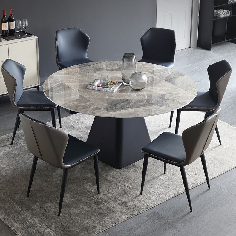 Foldable Round Sintered Stone Dining Table of 5/7 with Metal Base Nordic Dining Set for Restaurant