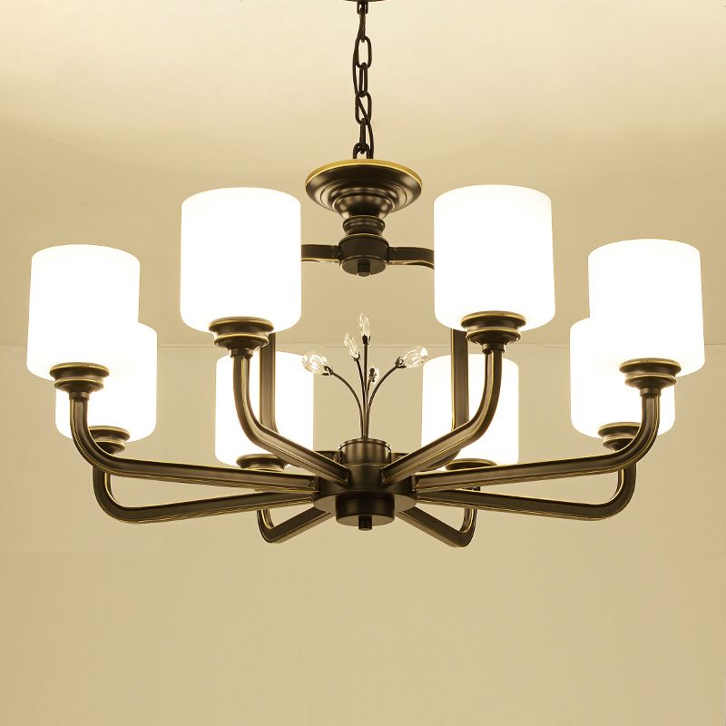 Cylinder Living Room Hanging Pendant Light Vintage Style Milky Glass Chandelier Lamp