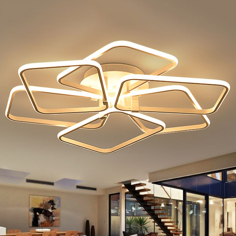 6 anneaux rectangulaires en acrylique Semi Flush Éclairage moderniste LED blanc semi-luminaire de la lampe à montage en lumière blanche, 31,5 "/ 39" de large