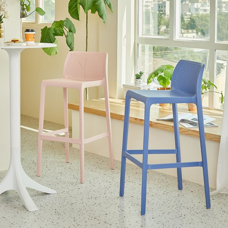 Modern Backrest Armless Counter Stool Plastic Hollowed Cafe Bar Stool with 4 Legs